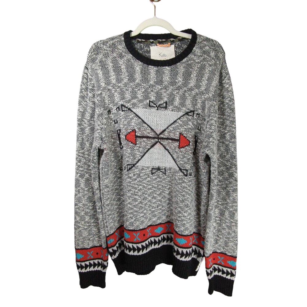 Koto Urban Outfitters Sweater Mens L Gray Graphic Crew‎ Neck